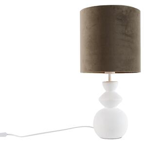 Designová stolní lampa bílá ssametovým stínítkem taupe se zlatem 25 cm - Alisia