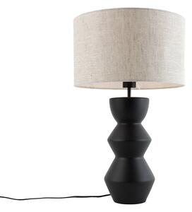 Designová stolní lampa černá sabajurem ze světlé látky 35 cm - Alisia