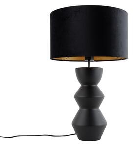 Designová stolní lampa černá se stínítkem z velúru černá se zlatem 35 cm - Alisia