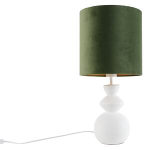 Designová stolní lampa bílá ssametovým stínítkem zelená se zlatem 25 cm - Alisia