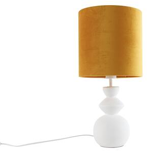 Designová stolní lampa bílá sametová stínidla žlutý se zlatem 25 cm - Alisia
