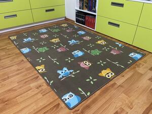 Vopi | Dětský koberec Sovička SILK 5258 hnědá - 200 x 200 cm