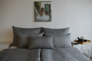 Nelly bavlněné povlečení PRÉMIUM béžové tm. šedé čtverce 140x200cm