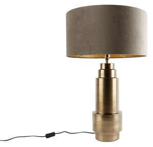 Stolní lampa bronzová ssametovým stínítkem taupe se zlatem 50 cm - Bruut