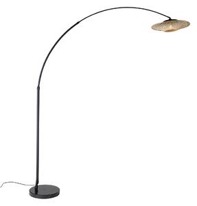 Moderní oblouková lampa černá s orientálním stínítkem a bambusovou konstrukcí 50 cm - XXL Rina