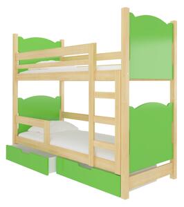 Dětská patrová postel MARABA, 180x75, sosna/zelená