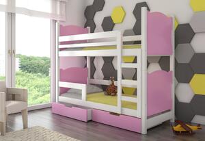 Dětská patrová postel MARABA, 180x75, bílá/růžová