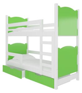 Dětská patrová postel MARABA, 180x75, bílá/zelená