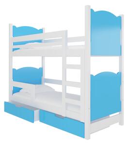 Dětská patrová postel BALADA, 180x75, bílá/modrá