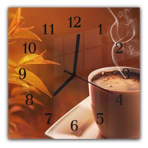 Nástěnné hodiny 30x30cm do kuchyně podzimní káva - plexi