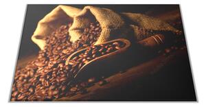 Skleněné prkénko zrna kávy v jutovém pytli - 30x20cm