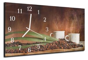 Nástěnné hodiny káva a bílé šálky - plexi