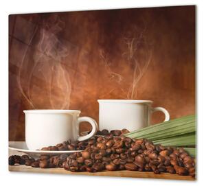 Ochranná deska káva a dva bílé hrníčky - 50x70cm / S lepením na zeď
