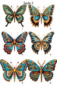Staroegyptští motýli Sada 6 kusů #1 | nažehlovací obrázek na textil a jiné materiály, různé rozměry