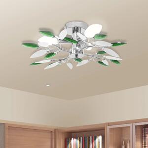 Stropní svítidlo - bílé a zelené křišťálové listy | 3 žárovky E14