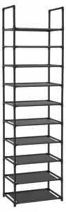 Skříňka na obuv stojící loft černá 173 cm 10 ÚROVNÍ kov + netkaná textilie