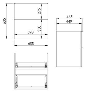 Elita Look, skříňka pro umyvadlo na pultovou desku 60x45x64 cm 2S PDW, bílá matná, ELT-167602