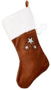 Cotton & Sweets Vánoční punčocha karamelová se stříbrnými hvězdami 42x26cm