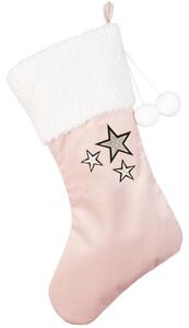 Cotton & Sweets Vánoční punčocha pudrově růžová se stříbrnými hvězdami 42x26cm