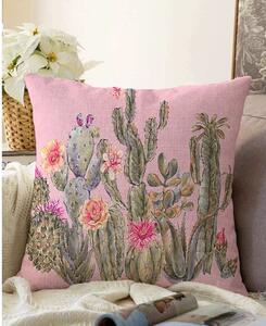 Růžový povlak na polštář s příměsí bavlny Minimalist Cushion Covers Blooming Cactus, 55 x 55 cm