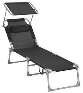 Zahradní lehátko LAGUNA s nastavitelnou clonou, 193x53x29cm, černá SongmicsHome