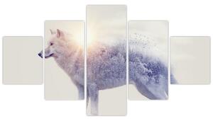Obraz - Arktický vlk zrcadlící divokou krajinu (125x70 cm)