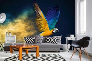 DIMEX | Vliesová fototapeta Letící papoušek Ara MS-5-0410 | 375 x 250 cm| modrá, žlutá