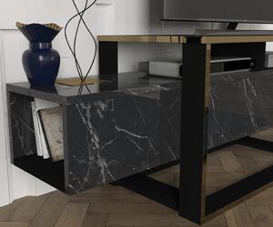 DELUXE BIANCO TV stolek, černý mramor/zlatá