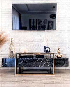 DELUXE BIANCO TV stolek, černý mramor/zlatá