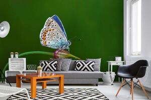 DIMEX | Vliesová fototapeta Motýl na poupátku MS-5-0466 | 375 x 250 cm| zelená, modrá, fialová