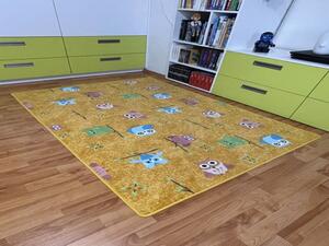 Vopi | Dětský koberec Sovička SILK 5248 oranžovožlutá - 140 x 200 cm
