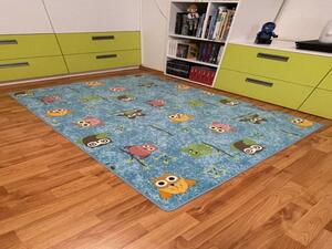 Vopi | Dětský koberec Sovička SILK 5298 tyrkys - 140 x 200 cm