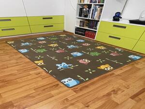 Vopi | Dětský koberec Sovička SILK 5258 hnědá - 200 x 200 cm