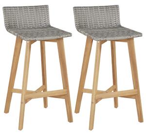 Barové židle 2 ks z polyratanu a masivní akácie | 40x45x90 cm
