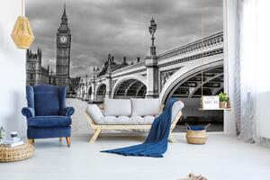 DIMEX | Vliesová fototapeta Westminster Bridge MS-5-0651 | 375 x 250 cm| bílá, černá