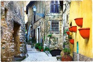 DIMEX | Vliesová fototapeta Italská vesnice MS-5-0702 | 375 x 250 cm| červená, žlutá, šedá