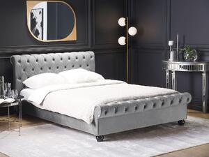 Světle šedá čalouněná manželská postel Chesterfield 160x200 cm AVALLON