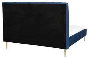 Modrá sametová postel 160 x 200 cm MARVILLE