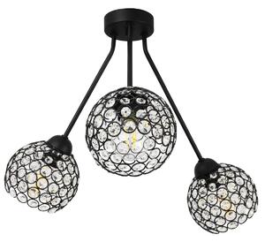 Stropní svítidlo Crystal Trio, 3x černé křišťálové stínítko