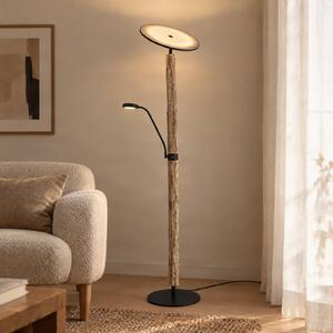 Lucande LED stojací lampa Woodland, 180 cm, dřevo, na čtení, stmívatelný, Světlé dřevo, Obývací pokoj / jídelna, Dřevo, Moderní