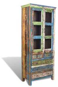 Knihovna/skříň z recyklovaného dřeva vícebarevná 5 šuplíků & 2 dvířka