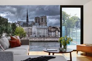 DIMEX | Vliesová fototapeta Pařížské budovy MS-5-1038 | 375 x 250 cm| zelená, modrá, šedá
