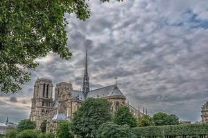 DIMEX | Vliesová fototapeta Katedrála v Paříži MS-5-1046 | 375 x 250 cm| zelená, modrá, šedá
