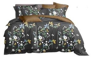 Bavlissimo 7-dílné povlečení bavlněné s potiskem větve s bílými květy a barevnými listy na šedém podkladu 140x200 na dvě postele