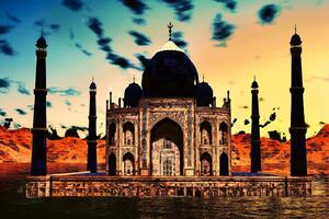 DIMEX | Vliesová fototapeta Tádž Mahal II. MS-5-1124 | 375 x 250 cm| modrá, měděná, černá, oranžová
