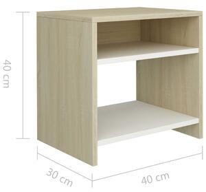Noční stolek - dřevotříska - bílý a sonoma | 40x30x40 cm