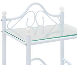 Noční stolek z oceli a tvrzeného skla - bílý | 45x30,5x60 cm