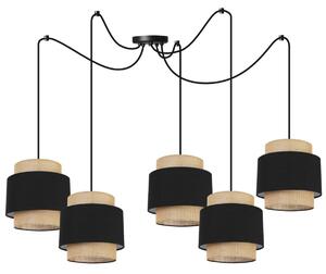 Závěsné svítidlo Boho Spider, 5x jutové/černé textilní stínítko