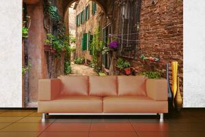 DIMEX | Vliesová fototapeta Skrytá ulice v Itálii MS-5-1224 | 375 x 250 cm| zelená, oranžová, hnědá