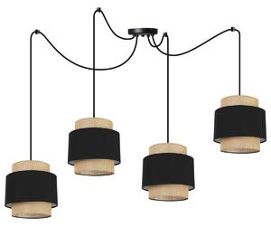 Závěsné svítidlo Boho Spider, 4x jutové/černé textilní stínítko